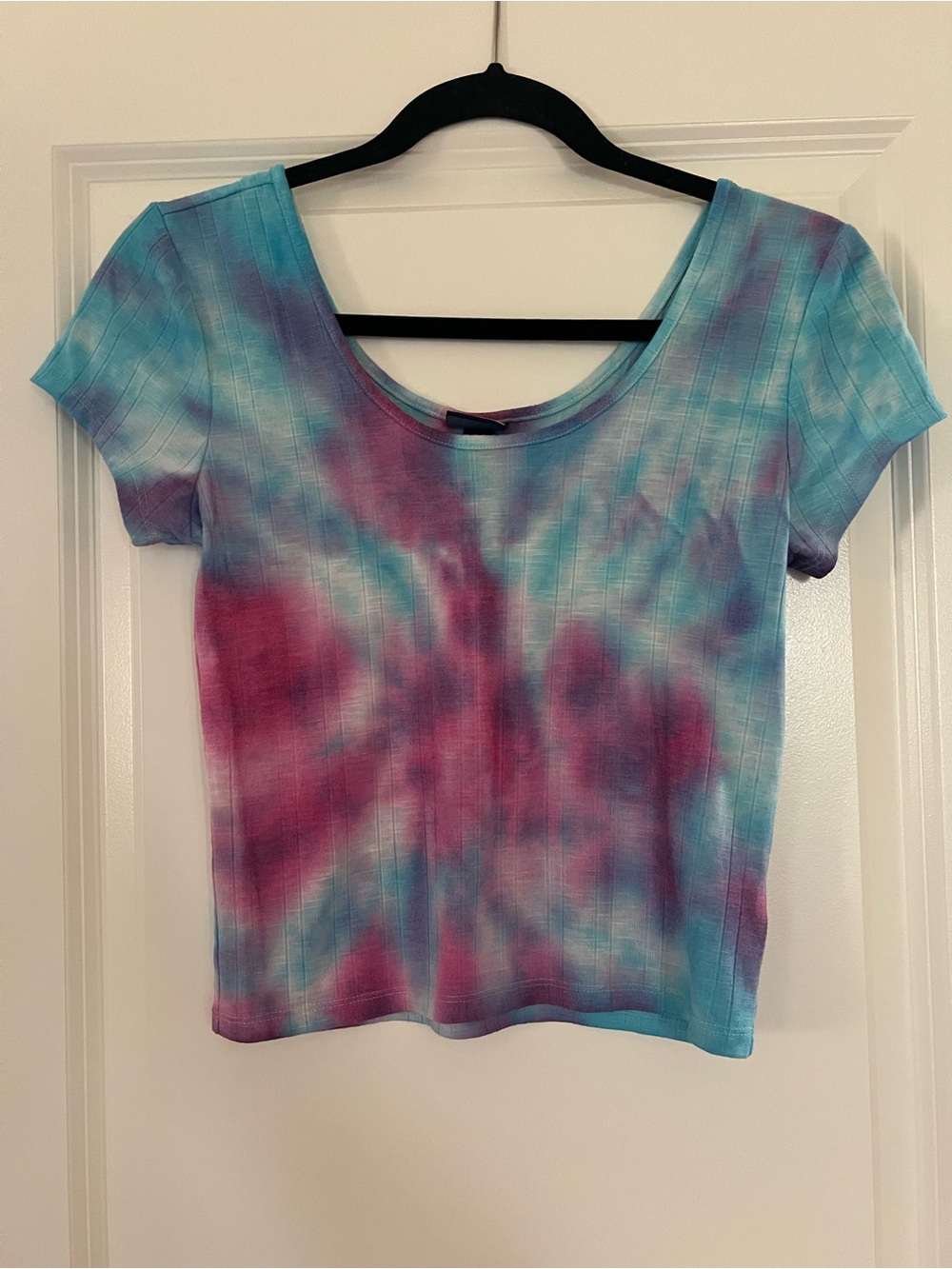 Prince & Fox Tie-Dye Ribbed Short Sleeve Top - Blue & Pink size M